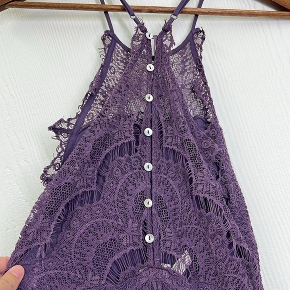 Free People - She Got It Eyelash Purple Lace Lined Spaghetti Strap Slip Dress M - Picture 13 of 13